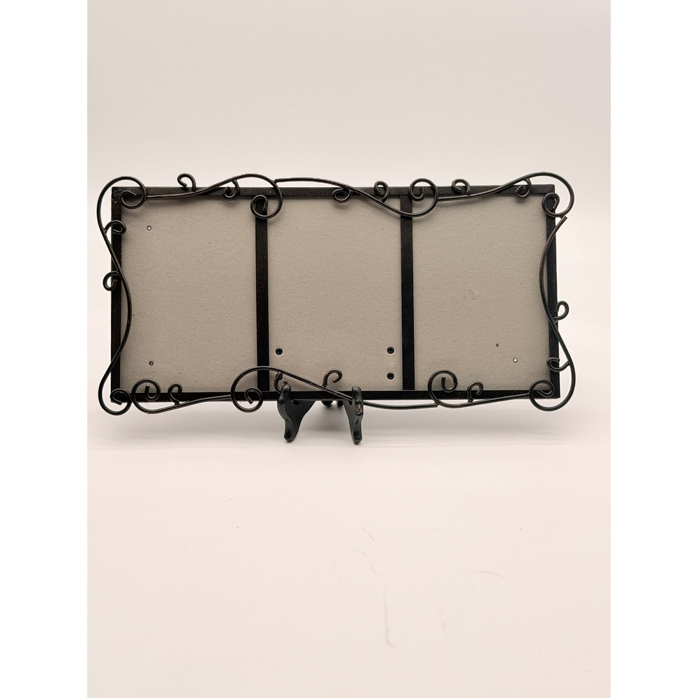 Fetco Home Decor Triple Photo Frame Black Metal Scrollwork Victorian 3.5x5